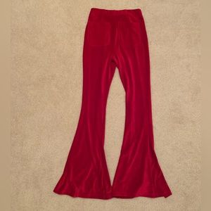Juniors Small Red High-Rise Flare Dress Pants